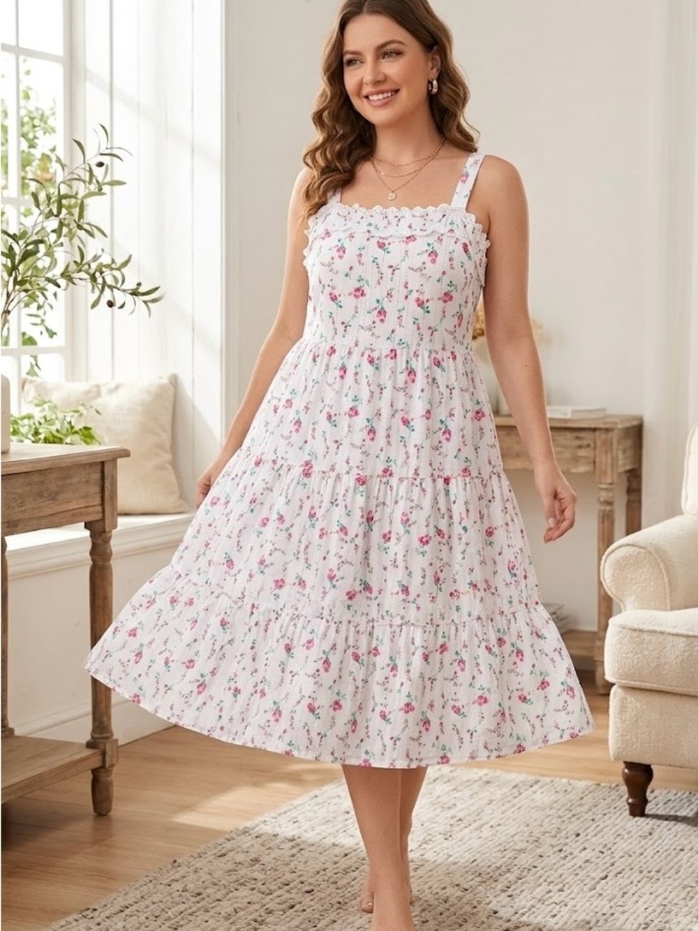 Betsy Johnson Rosebud Eyelet Tiered mini Dress Size:L